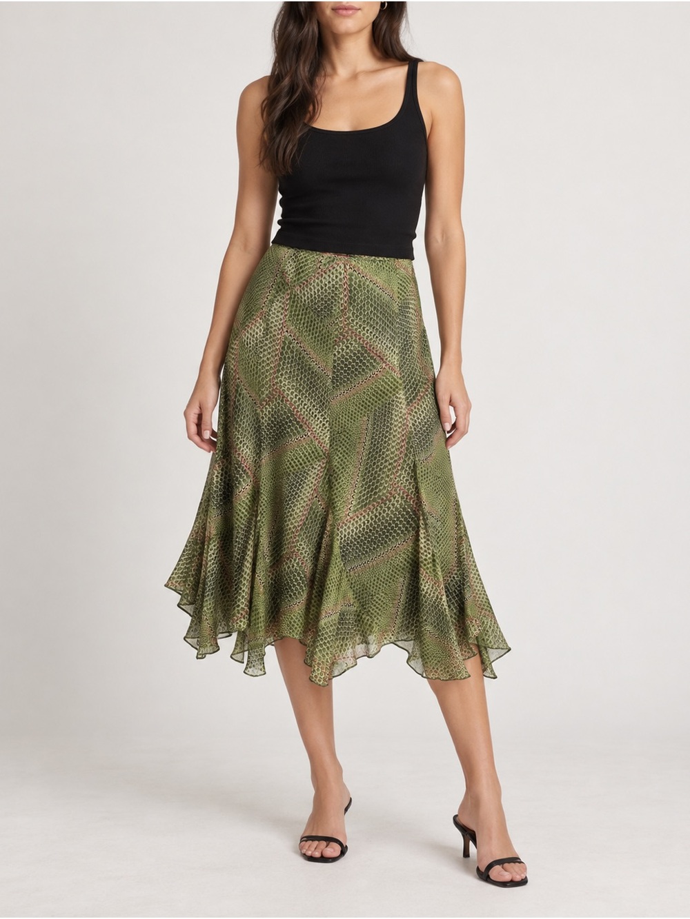 AK Anne Klein 100% Silk Asymmetrical Hem Skirt Size 10